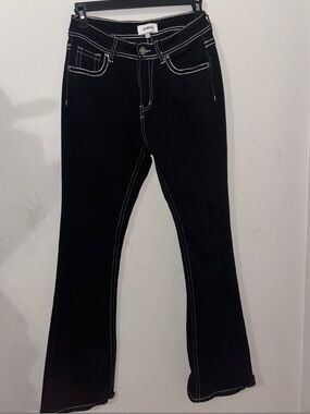 BAMBOO Black Flare Jeans with White Contrast Stitching